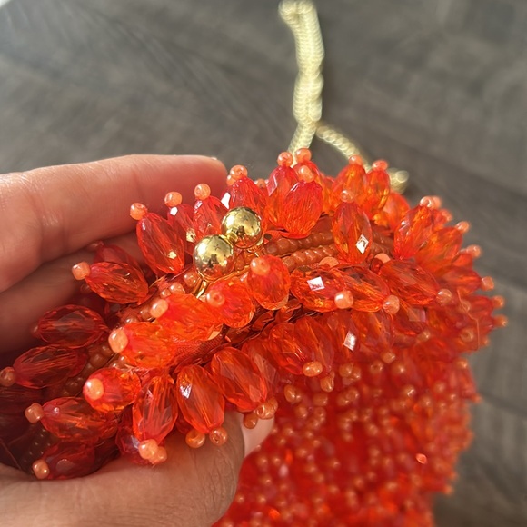 Anthropologie Beaded Fringe Crossbody Bag in coral orange - Picture 8 of 9